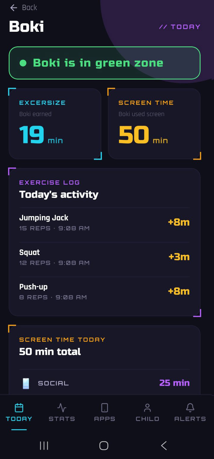Pump a Jump Parent Mode — Today screen